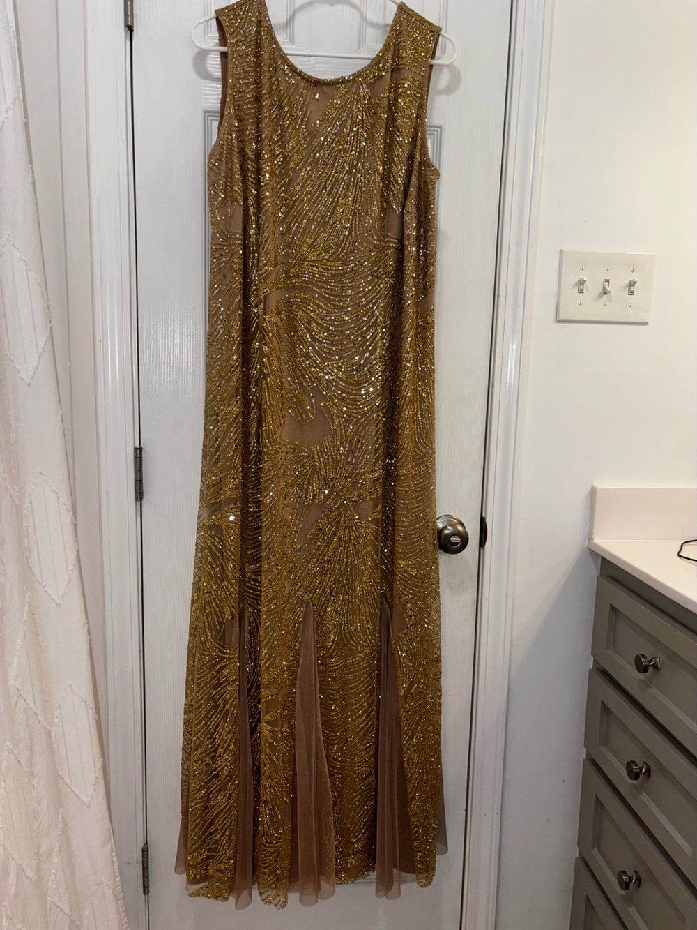 Gold Beaded Sleeveless Maxi Dress